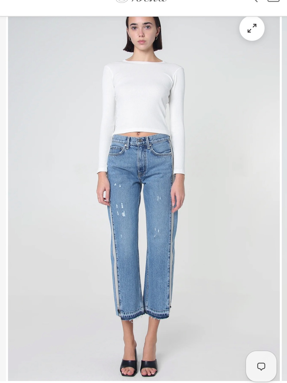 Light Blue Cropped Straight Jeans with Side Stripe
